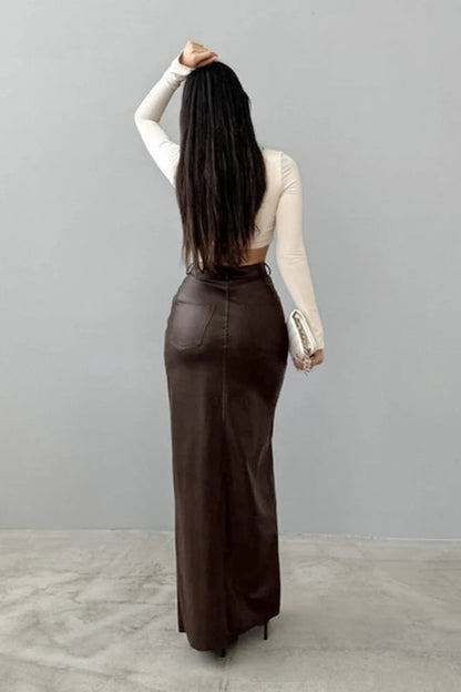 חצאית עור עם שסע - לואר